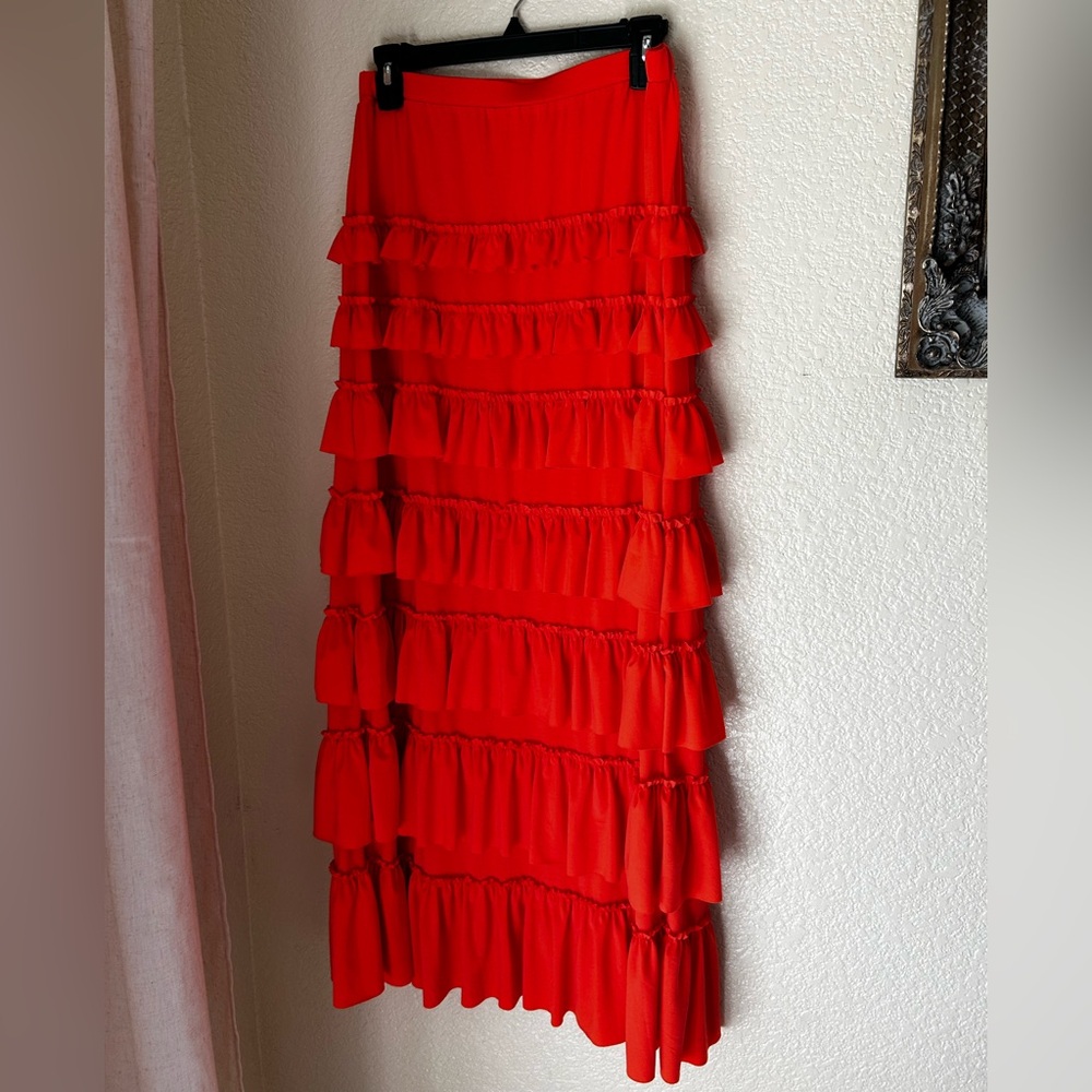 Coral Ruffle Pleated Skirt